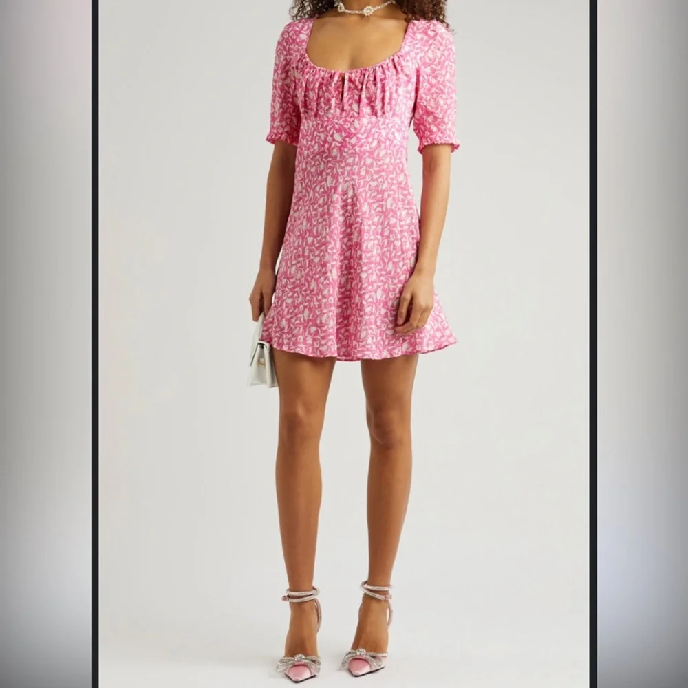 RIXO Lilita Tie-Detailed Ruched Silk-Crepe Mini Dress in pink Size M - Picture 7 of 10